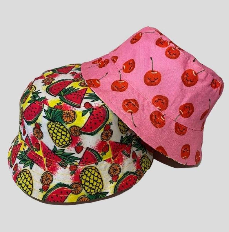 Двостороння літня панама Унісекс (Розмір М) з соковитими принтами, Рожева/Біла