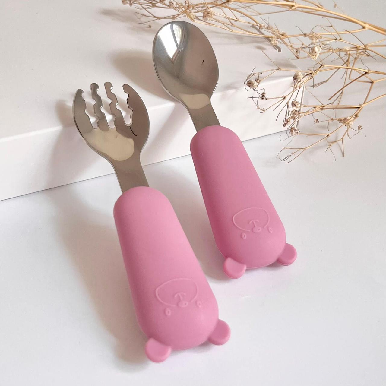 Прибори ВЕДМЕДИК (блаш) набір для годування, виделка та ложка з нержавіючої сталі, фото 1