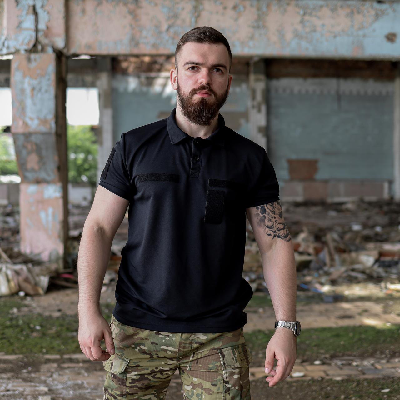 Футболка поло тактична чорна літня, фото 1