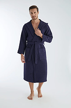 Вафельний халат чоловічий домашній від виробника Nusa, теплий чоловічий халат банний на поясі Синій