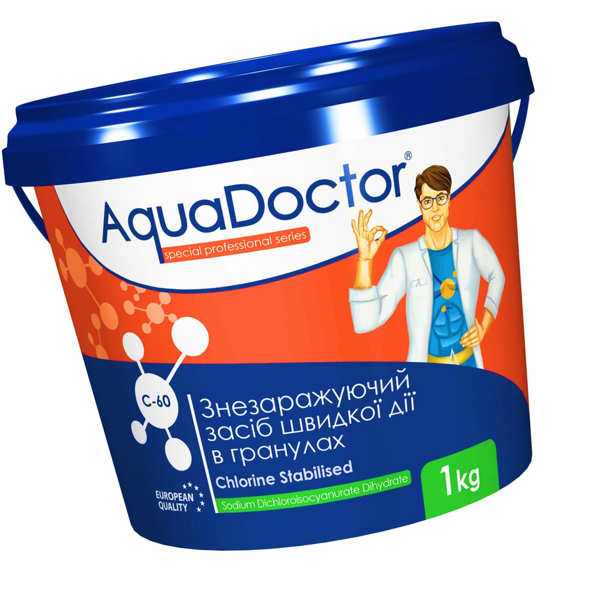 Шоковий хлор для басейну в гранулах AquaDoctor C-60 1 кг. Швидкий хлор Аквадоктор