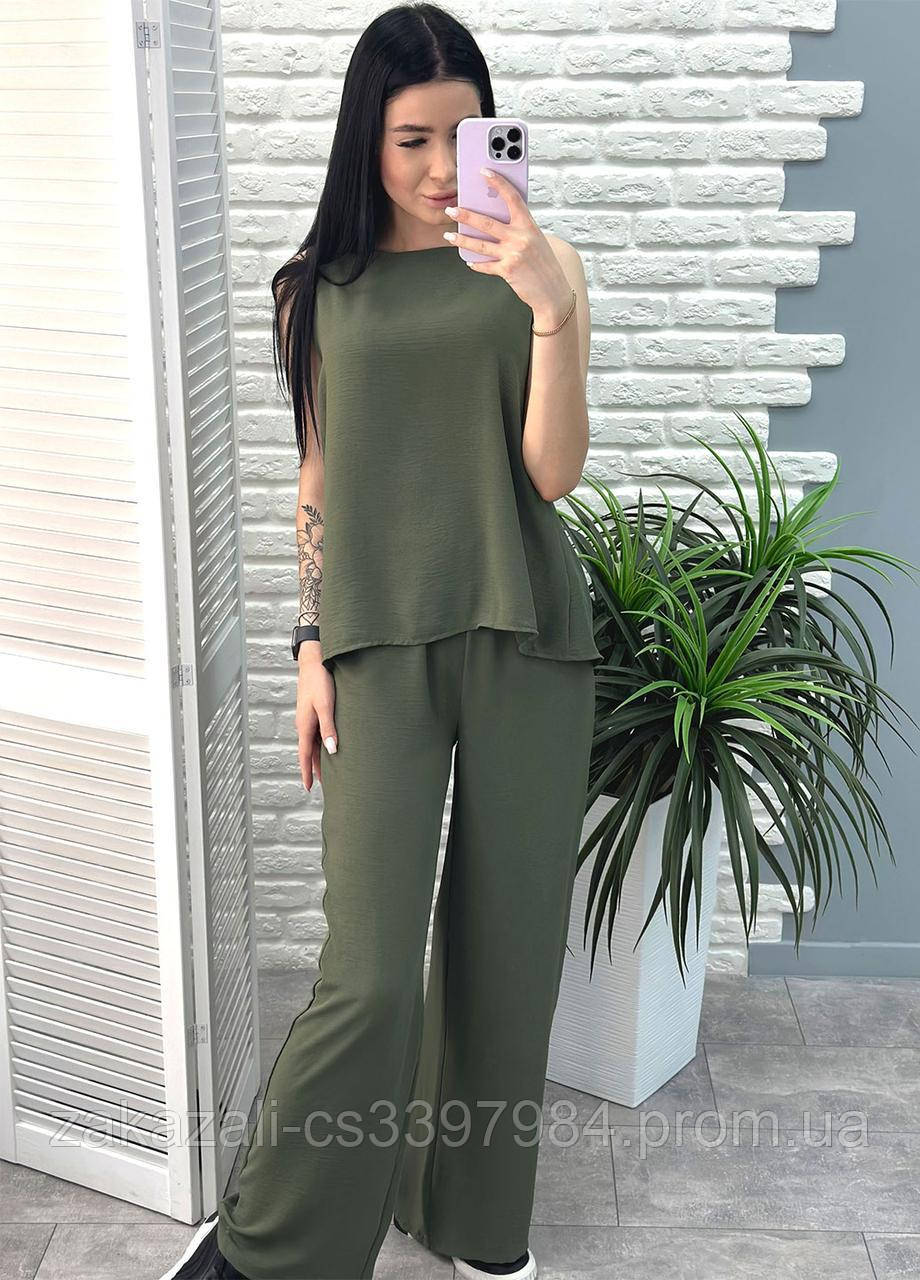 Літній костюм зі штанами палаццо вільного крою, креп-жатка | Легка блуза + штани на літо, oversize | Норма, фото 1