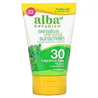 Alba Botanica, Солнцезащитный крем на минеральной основе, для чувствительной кожи, не содержит отдушек, в в