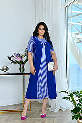 Шикарна літня сукня електрик в смужку у великому розмірі
