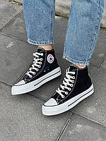 Женские высокие кеды Converse Hight x Chuck Taylor Platform Black II (чёрные с белым) модная обувь L0674