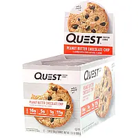 Quest Nutrition, Белковое печенье, арахисовое масло с шоколадной стружкой, 12 штук, по 2,04 унции (58 г) Киев