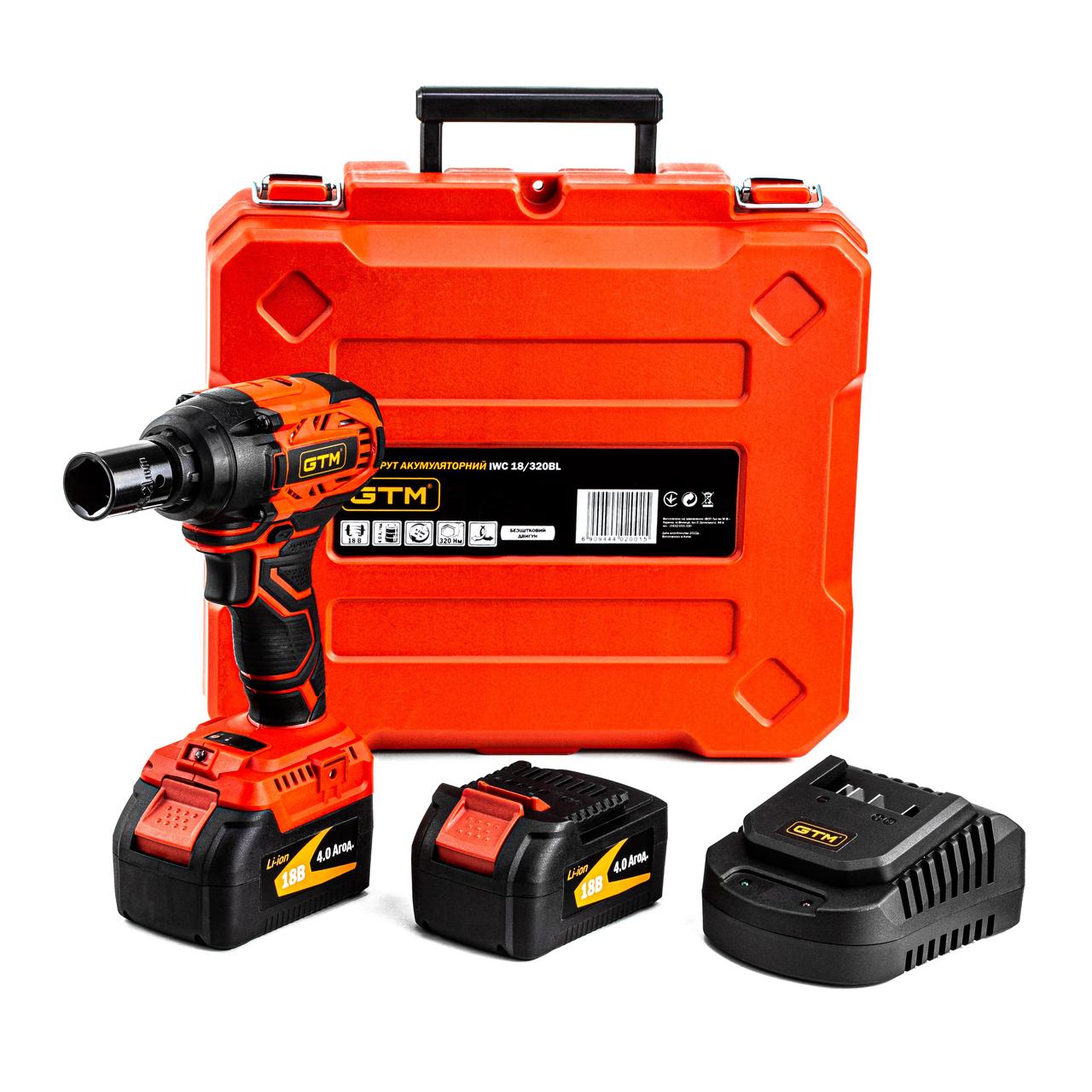 Ударний акумуляторний гайкокрут GTM IWC18/320BL безщітковий, фото 1