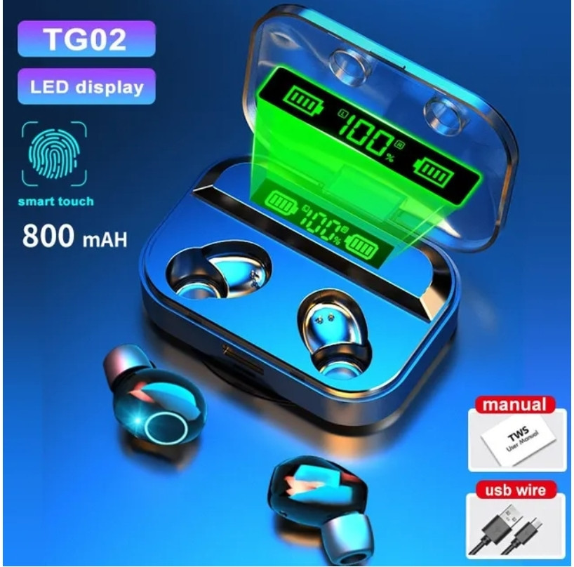 Навушники бездротові TWS TG02 Bluetooth 5.2 + Powerbank, фото 1