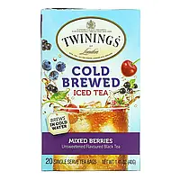 Twinings, холодный чай со льдом, несладкий черный чай, со вкусом ягод, 20 чайных пакетиков на одну порцию, в