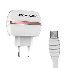 Мережевий зарядний пристрій KONFULON 2.4 A 2 USB C23 + кабель MicroUSB (білий)