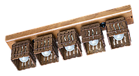 Деревянная потолочная люстра с 5 плафонами