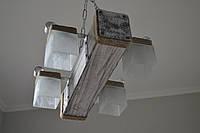 Деревянная подвесная люстра Прованс на 4 квадратных плафона