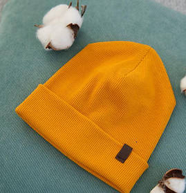 Демісезонна дитяча шапочка з двошарового трикотажу Joy об'єм 0-3 міс. (38 - 40 см) Kid's Fantasy Гірчичний