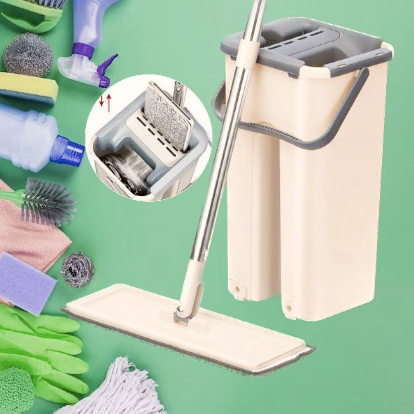Швабра з відром Scratch Cleaning Mop 4,5 л зі складаною ручкою та системою віджимання Молочний беж