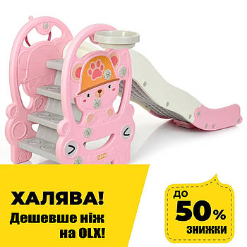 Дитяча пластикова гірка ведмедик (баскетбольне кільце) Bambi WM19094-8 | Гірка для дітей Рожевий