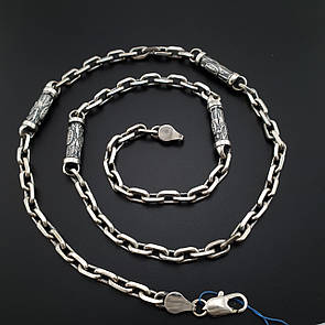 Чоловічий срібний ланцюжок якір з православними вставками Архангел Михаїл. Якірний ланцюжок 55 см срібло 925