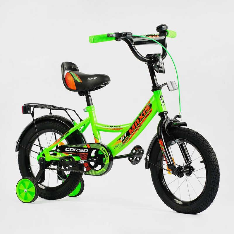 Велосипед 14" дюймів 2-х колісний "CORSO" MAXIS CL-14522 (1) ручне гальмо, дзвіночок, сидіння з ручкою, додаткові колеса, ЗІБРАНЕ