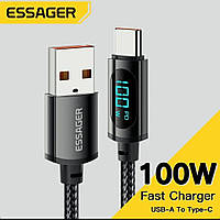 Кабель для зарядки телефона с индикацией PD 100W 7A USB type А - USB type C Essager 200 см.