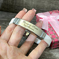 Сталевий браслет на білому каучуковому ремінці з лазерним гравіюванням - пам'ятний подарунок дівчині, хлопцю, військовому