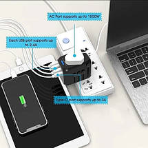 Універсальний адаптер для подорожей чорний USB TYPE C Travel Adapter Перехідник для всіх типів розеток, фото 3