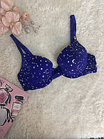 Бюстгальтер с легким Push up 34B Victorias Secret синий в звездах оригинал Виктория Сикрет