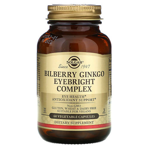 Комплекс для зрения черника гинкго очанка Solgar (Blueberry Ginkgo ...