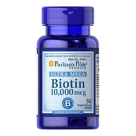 Biotin 10,000 mcg (50 softgels), фото 1