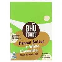 BHU Foods, Растительный протеиновый батончик, арахисовая паста + белый шоколад, 12 батончиков по 45 г (1,6