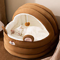 Домик лежанка юрта для кошек собак с подушкой premium качество с игрушкой 53 см, Коричневый L