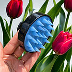 Силіконовий масажер для шкіри голови (шабер для миття волосся), чорний/блакитний, фото 2