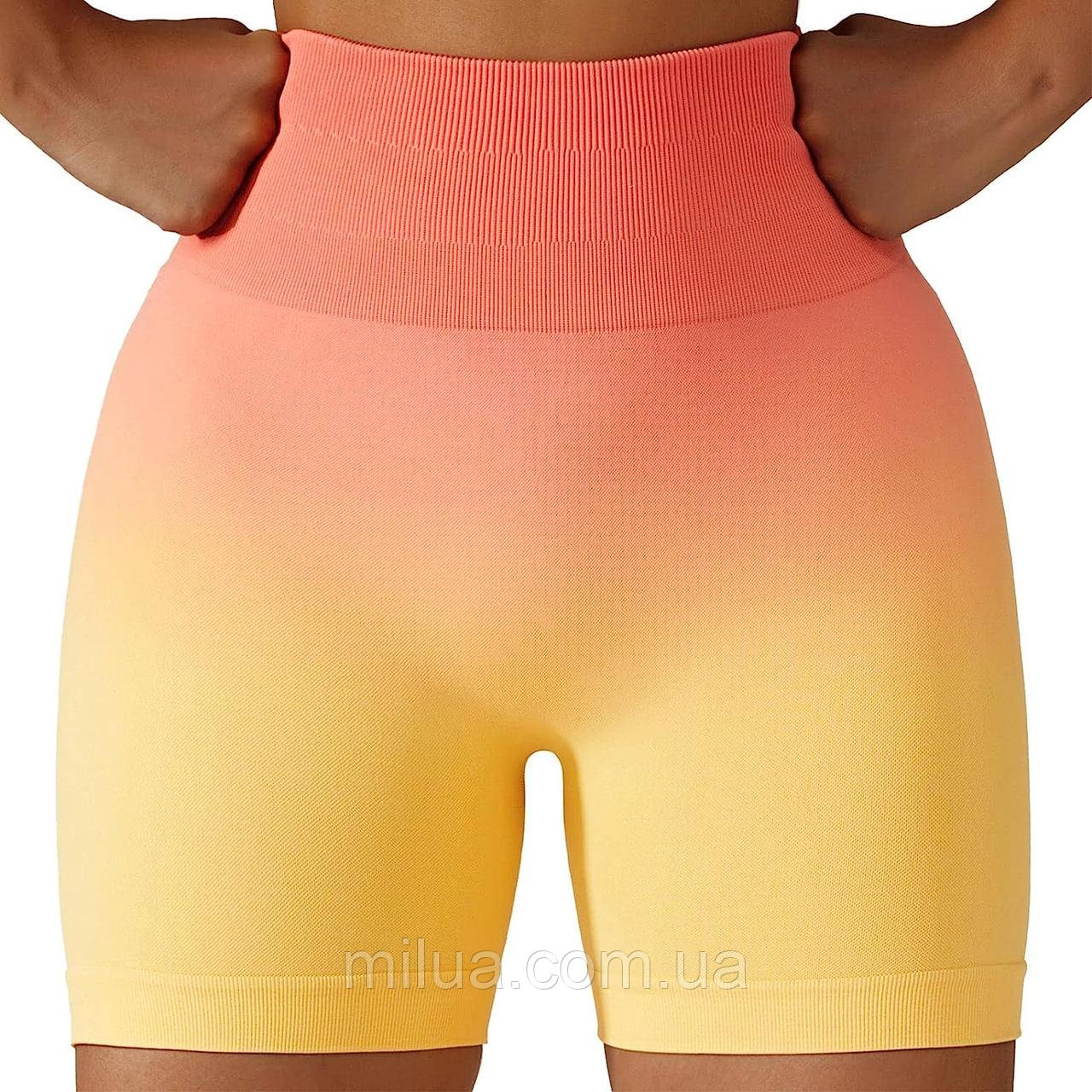 Жіночі спортивні шорти легінси для фітнесу спорту з ефектом пуш-ап помаранчево-жовті S