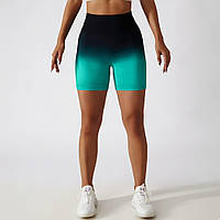 Женские спортивные шорты леггинсы для фитнеса спорта с эффектом пуш-ап черно-зеленые S