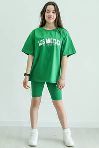 Комплект для дівчинки на літо LOS ANGELES велосипедки та футболка колір зелений