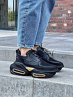 Женские кроссовки Balmain B-Bold Low-top Sneakers Black Gold (чёрные) кроссы на высокой подошве L0967