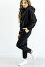 Костюм жіночий худі оверсайз з кишенею та спортивні штани турецька тринитка колір чорний, фото 4