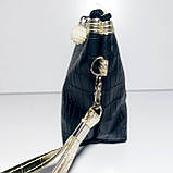 Косметичка молодіжна з ручкою чорний шкірозамінник Глазки, фото 2