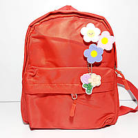 Рюкзак дитячий текстильний для дівчинки червоний з брошами