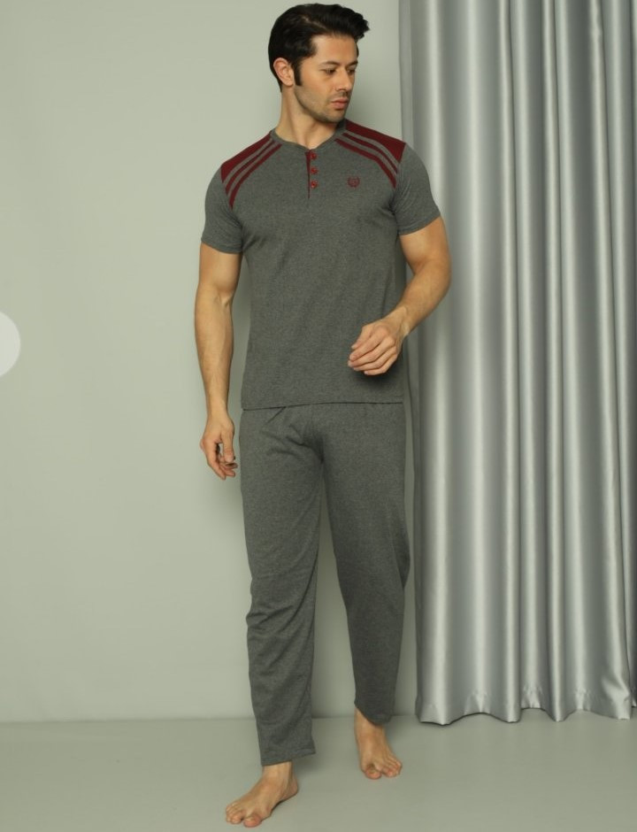 Чоловіча піжама футболка та штани, домашній чоловічий костюм із коротким рукавом ТМ GLISA Туреччина Темно-сірий, L