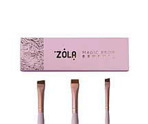 Набір пензлів професійний Zola для фарбування брів MAGIC BROW BRUSHES світло-рожевий