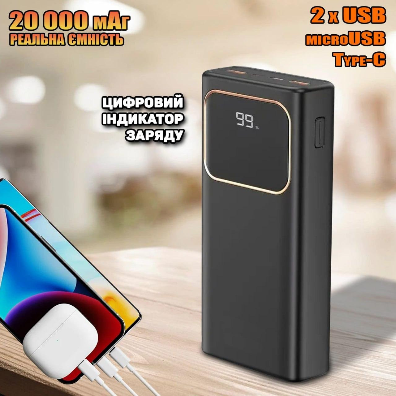 Power bank PX288D 20000 mAh 22.5W+QC3.0+PD (реальна місткість)