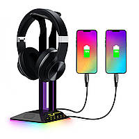 Підставка для геймерських навушників RGB Headphone Stand з подвійним USB-хабом (чорна)