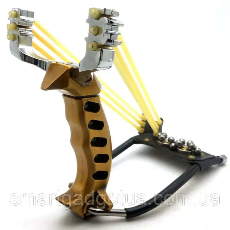 Металева Рогатка з Потрійною гумкою та магнітним упором для спорту полювання риболовлі Gold, фото 1
