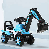 Детский электромобиль (с родительской ручкой) трактор, эксковатор синий