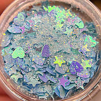 Декор для нігтів гліттер Mix Blue Sky