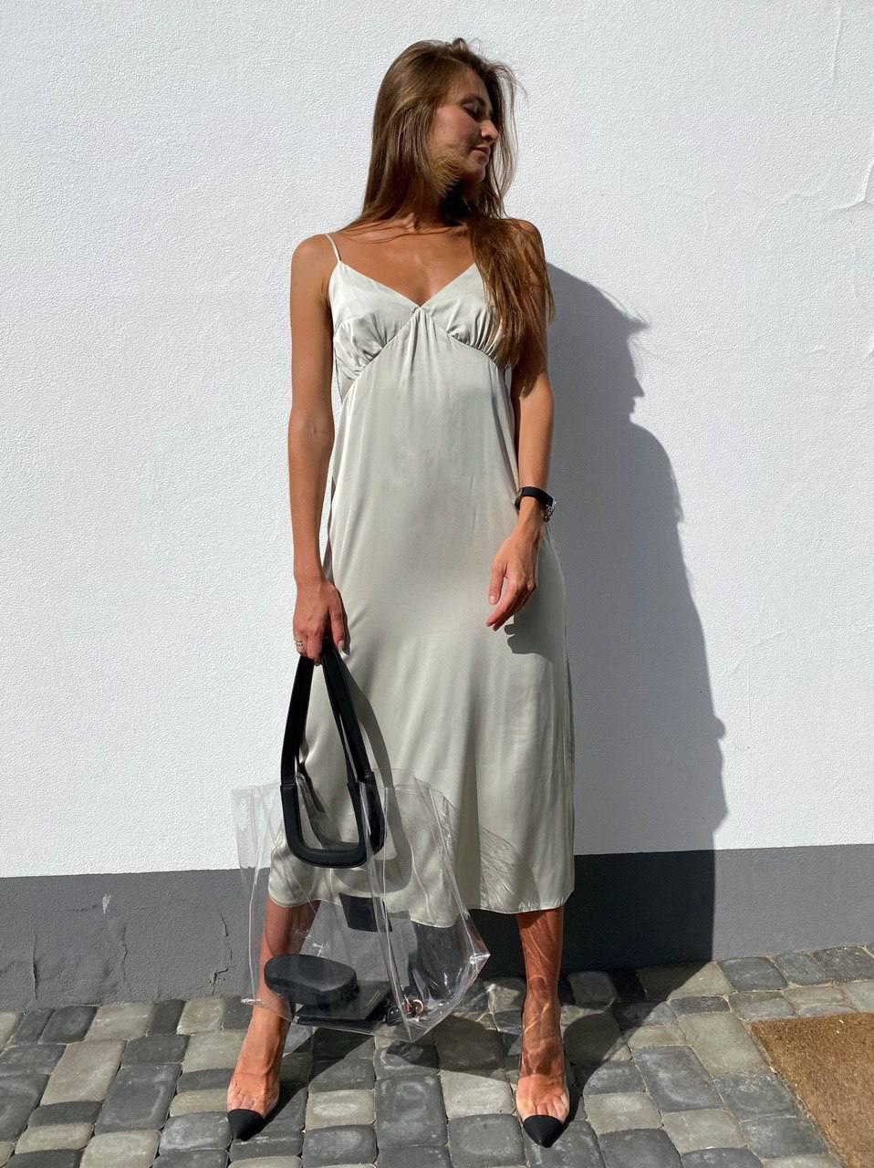 Шовкова жіноча сукня комбінація довжина міді на бретелях регуляторах Smld8466