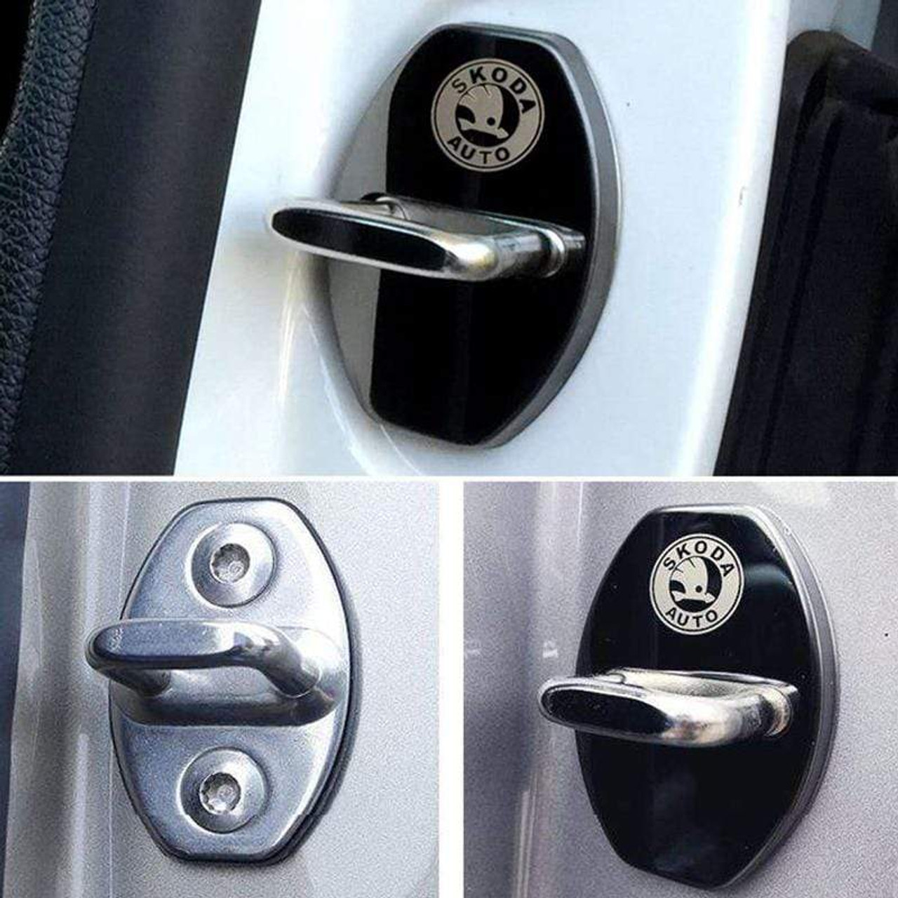 Накладка на дверний замок з емблемою SKODA (ШКОДА) Комплект 4 шт колір хром