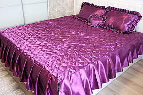 Атласне покривало двоспальне євро фіолетове