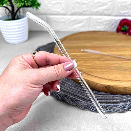 Вигнута скляна трубочка для коктейльних склянок 20 см, фото 1