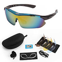Защитные очки тактические Oakley blue с поляризацией 5 линз One siz+