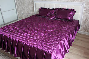 Покривало атласне з двома подушками фіолетове